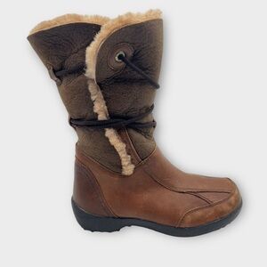 Blondo AquaProtect Brown Leather Wrap Straps Shearling Winter Boots Size 6.5